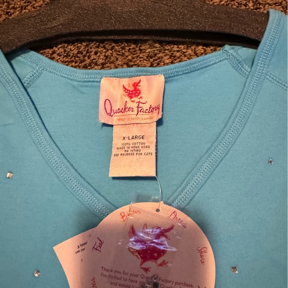 NEW - Quacker Factory - blue stretch short sleeve Shirt Rhinestones - Size XL - Picture 2 of 4